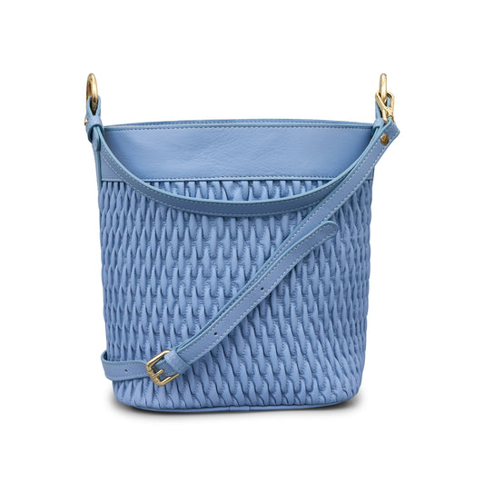 Round bucket leather bag