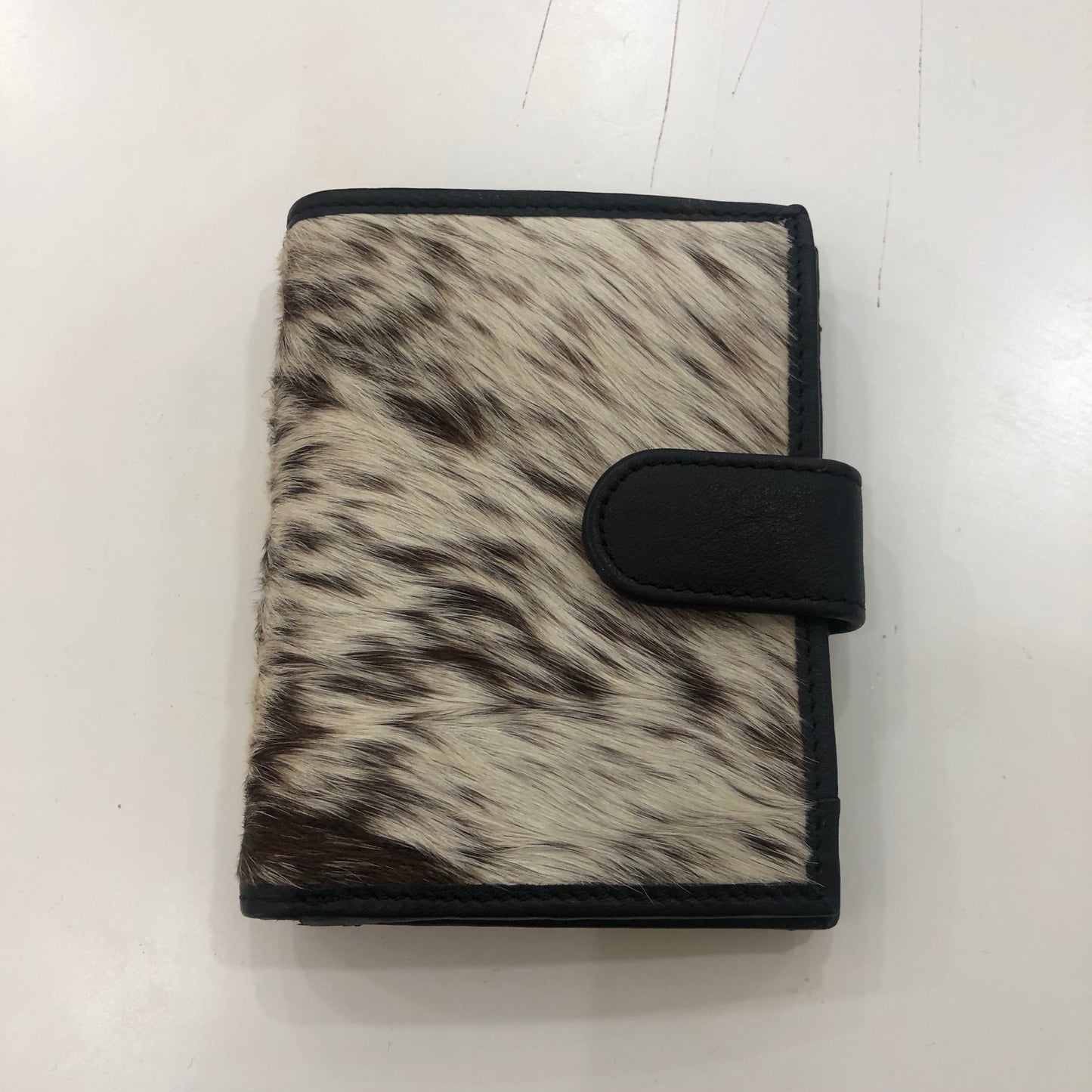 Premium leather wallet Black Cow & Natural Hair-on leather