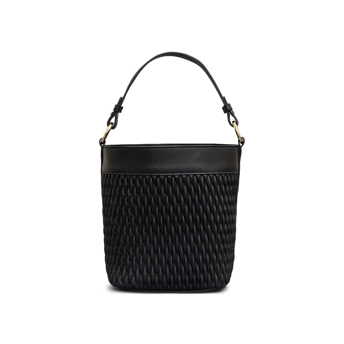 Round bucket leather bag