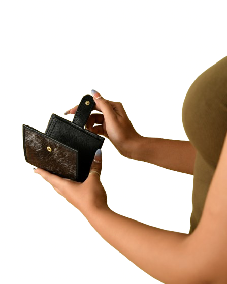Premium leather wallet Black Cow & Natural Hair-on leather